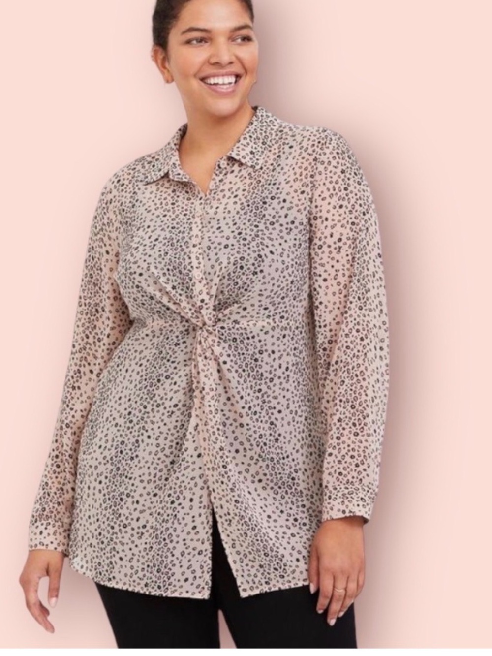 Torrid size 2 pink leopard blouse with twist detail in front